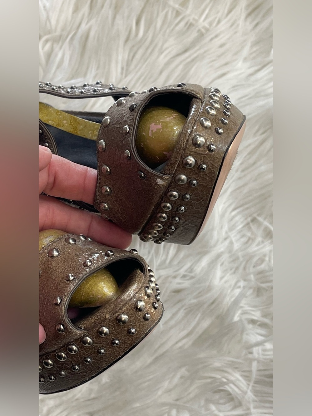 Prada  Studded Platform Peep-Toe Heels - Picture 7 of 15
